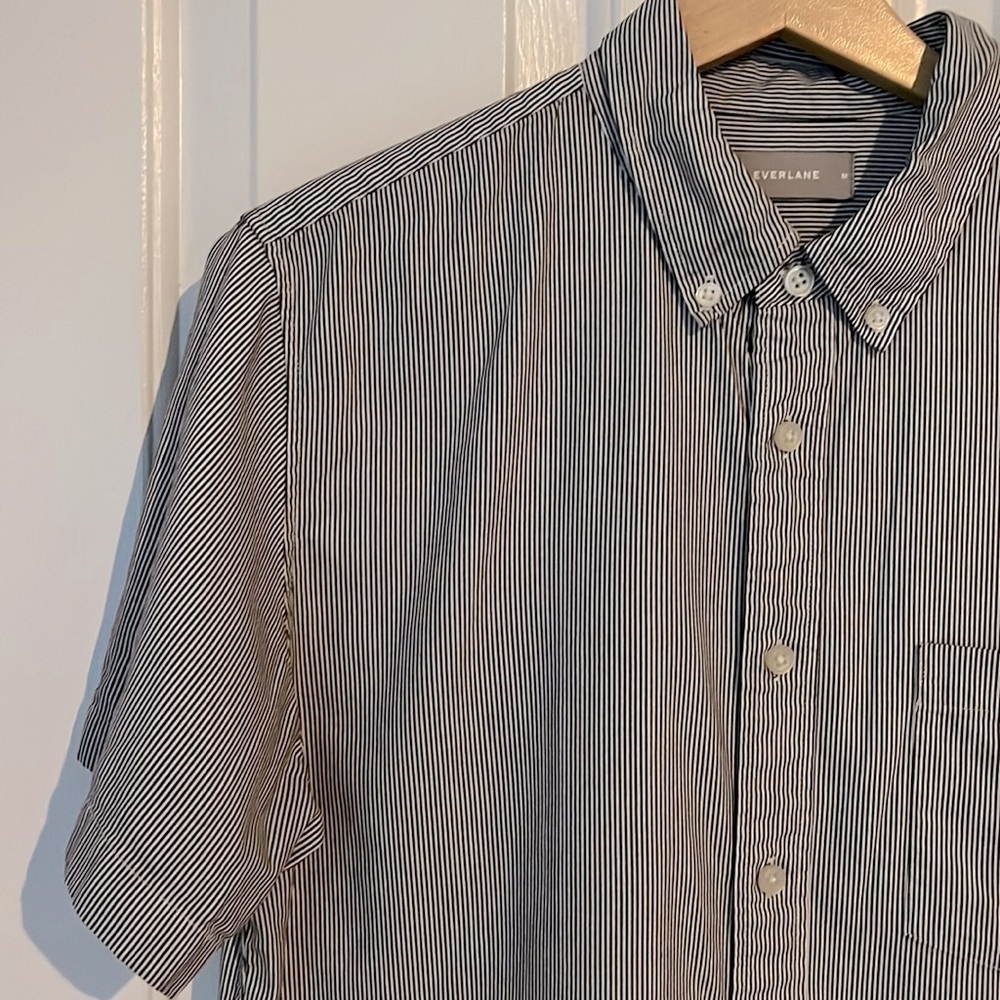 Everlane | The Air Oxford Short-Sleeve Shirt Navy Blue Stripes Medium Classic‎ - Picture 4 of 8